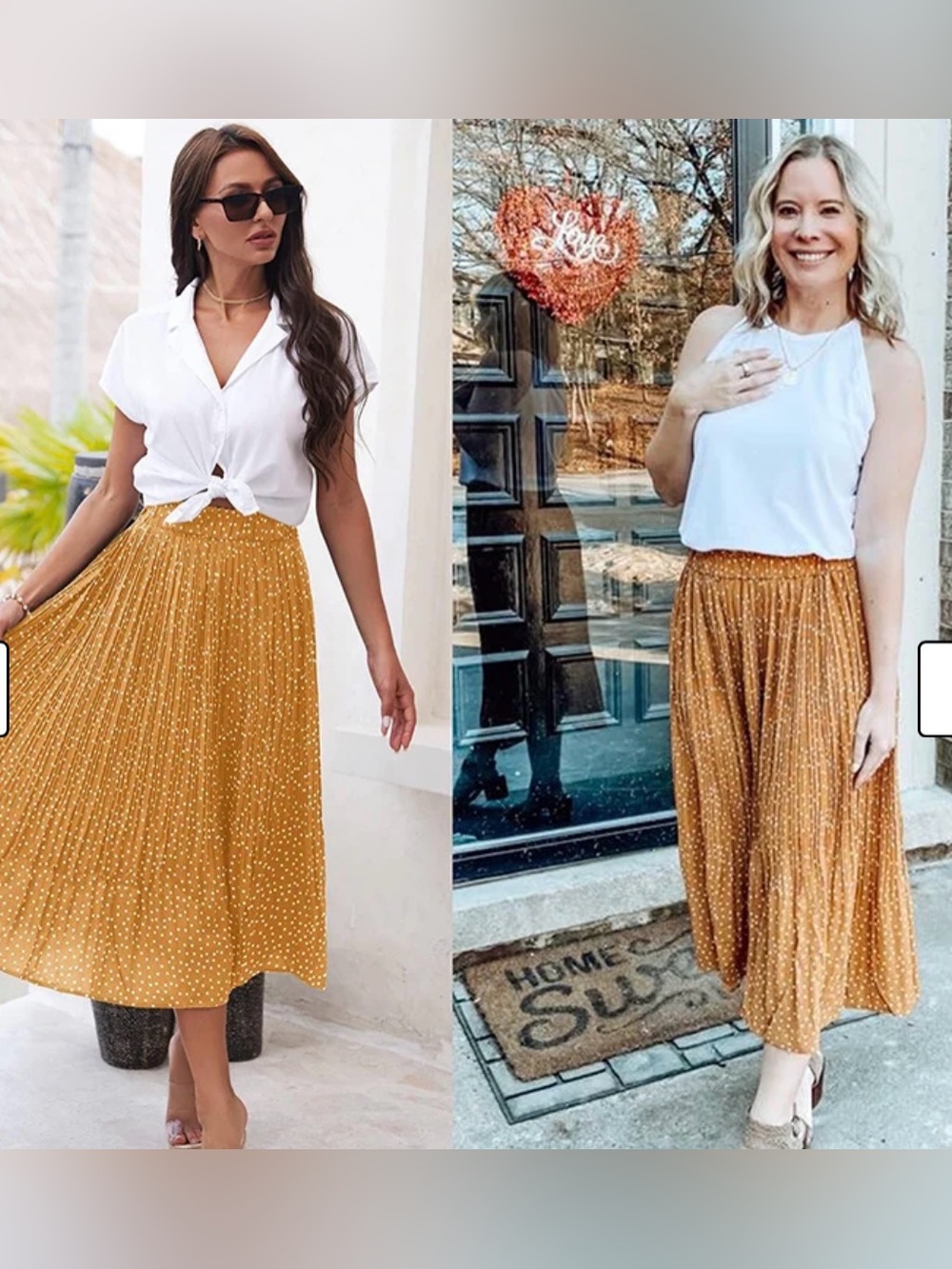 Mustard Polka Dot Pleated Midi Skirt - Women's size M